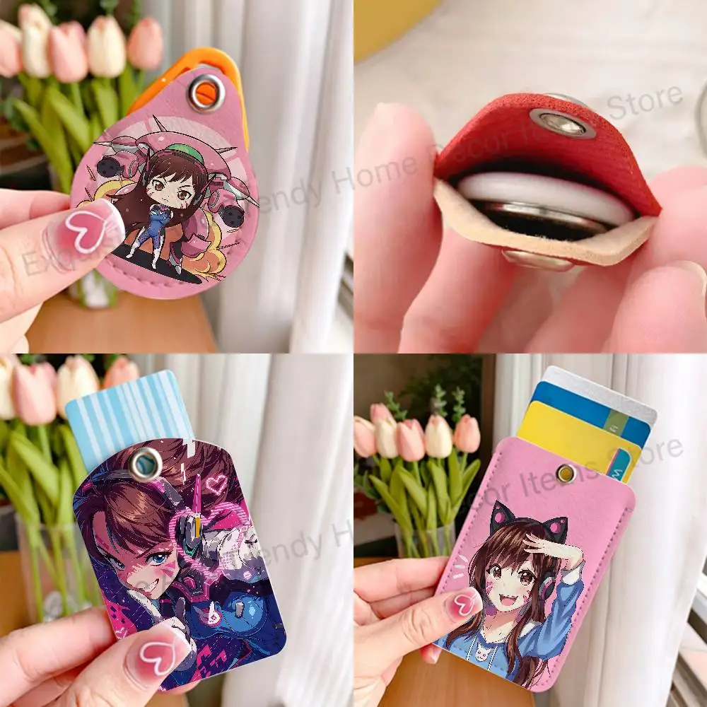 O-Overwatch Cute D-D.Va Leather Card Holder with Exquisite Keychain purpose Case for Air Tag Metro ID Access Control Card