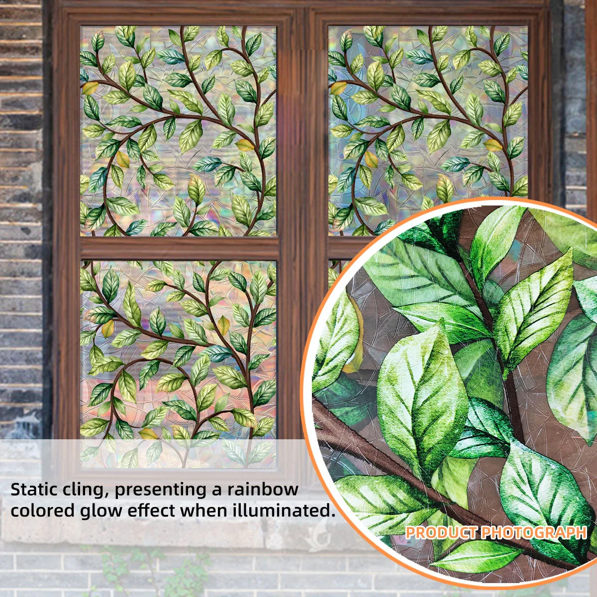 Green Vines Leaves Window Privacy Film Double-Sided Viewing Plant Vine Glass Sticker for Living Room Home Windows Decoration