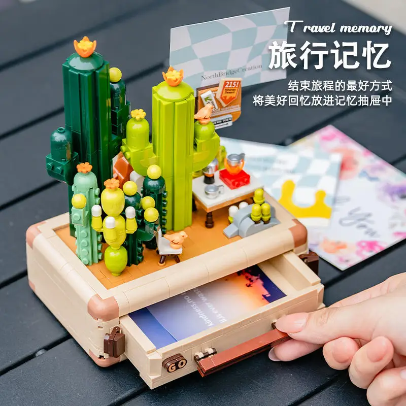 

Creative Travel Memory Suitcase Mini Pieces Building Blocks Girl Cactus Stereoscopic Puzzle Toy Creative Birthday Gifts