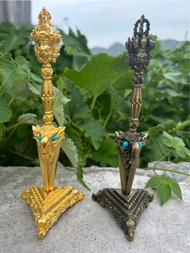 22cm Tibetan Esoteric Buddhism Large Alloy Puma King Kong Pestle Dirt Trace Diamond Stake Demon Slaying Pestle Demon Slaying Hoe