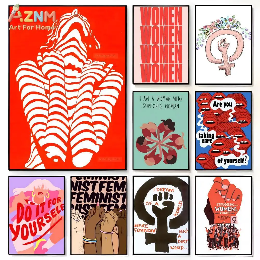 

Настенный художественный принт на холсте с феминистской цитатой AZNM, безрамный постер с иллюстрацией на тему женского empowerment, модный настенный декор с изображением прав женщин