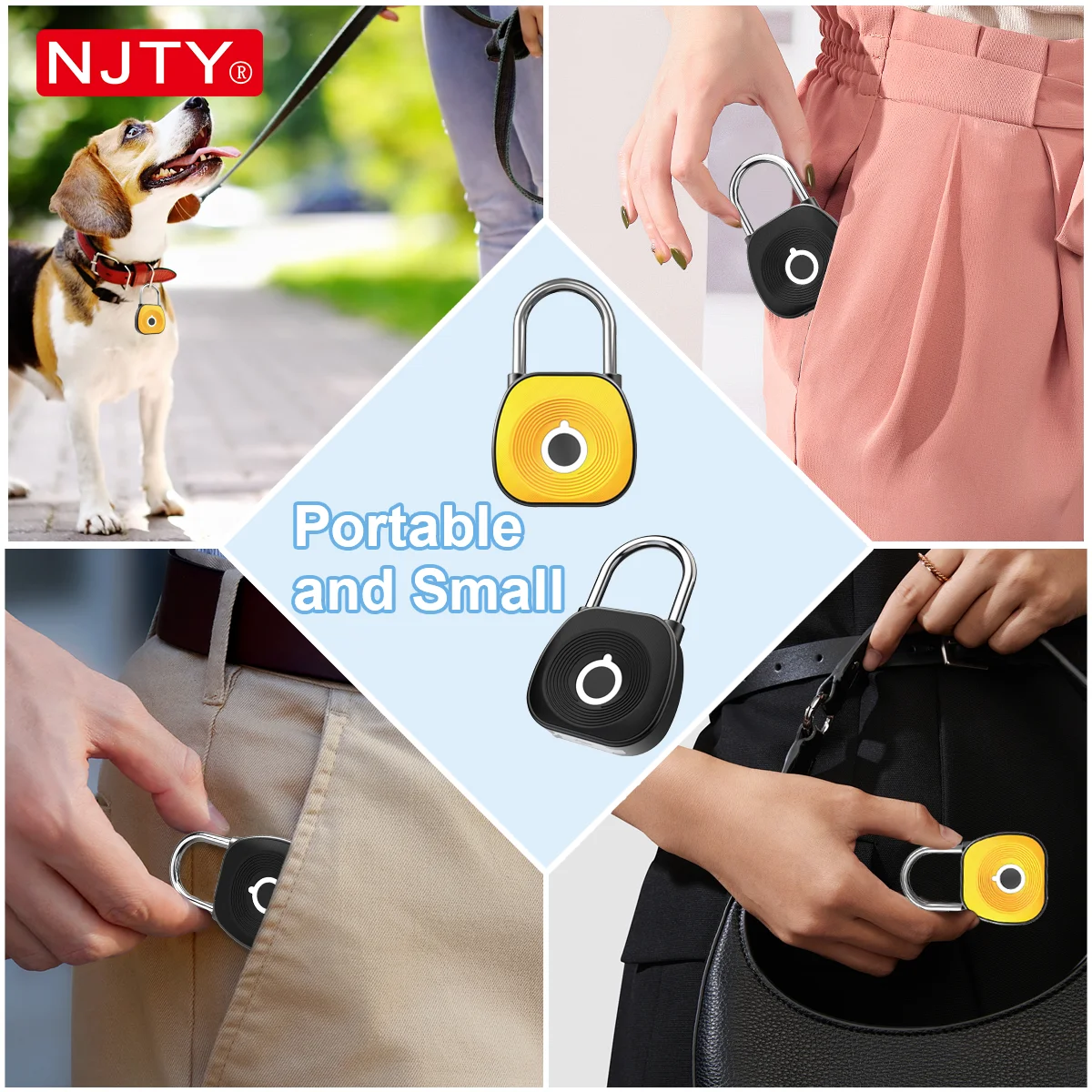 NJTY Fingerprint Padlock Digital Padlocks High Security for Outdoor, Luggage, Cabinet with USB Rechargeable Batttery Door Lock