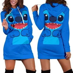 New Disney Stitch Hoodie Dress Sweater Fashion Disney Dress Sweatshirt Dress 3d Allover Printed Y2k Hoodie for Women#01