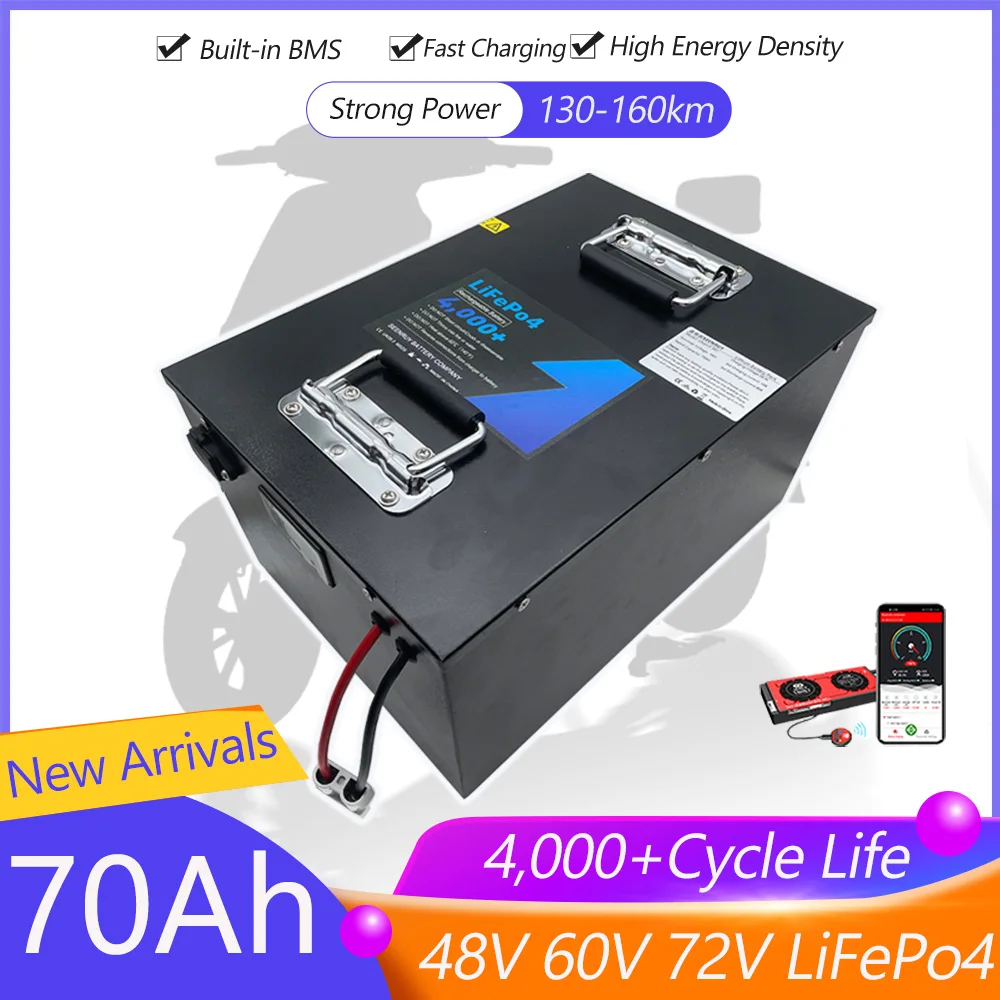 

SEENRUY LiFePO4 Lithium Battery Pack 48V 60V 72V 70Ah Motorcycle Built-in Bluetooth BMS For 2000W 3000W 5000W Electric Cart