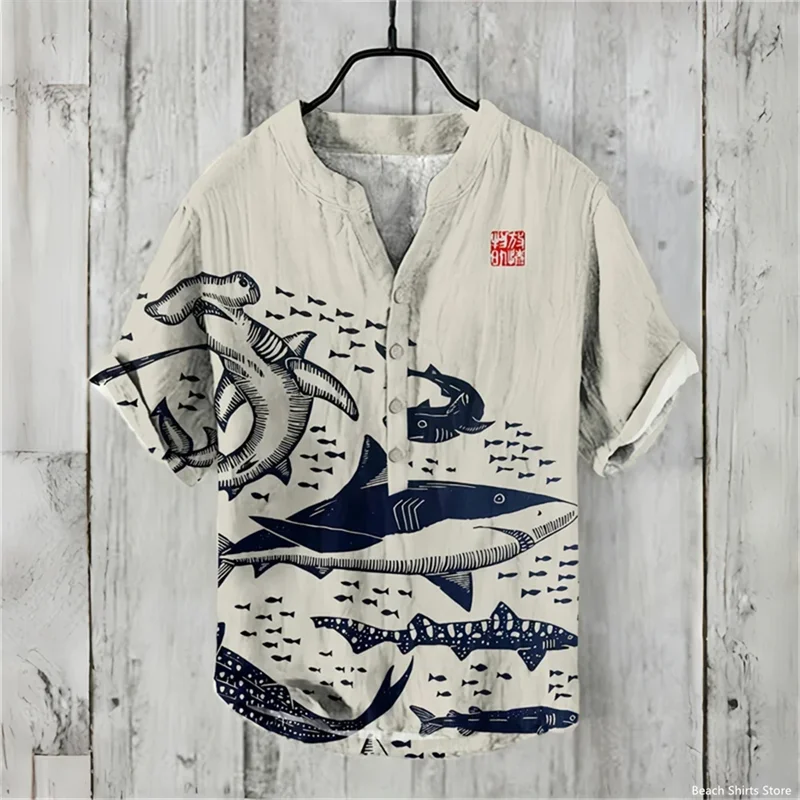 Summer Men's Linen Short Sleeve V-Neck Pullover Shirt Festival Queue Clothing High Quality Men's Shirt Fast Delivery - Image 4