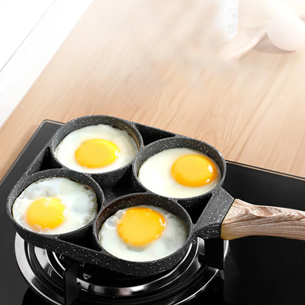 1PC Multi Functional Wheat Rice stone non Stick Pan Household Flat Bottom Four Hole Frying Egg Boiler Universal Frying Pan