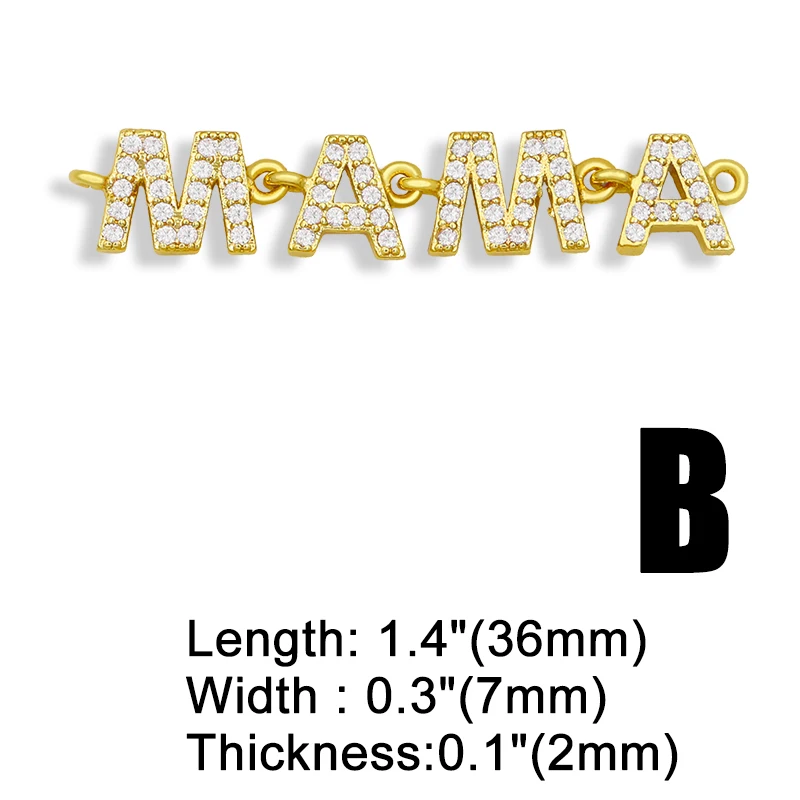 OCESRIO Brass CZ Mama Mom Bracelet Charms for Jewelry Making Wholesale Small Heart Letter Charms for Bracelet Making chma032