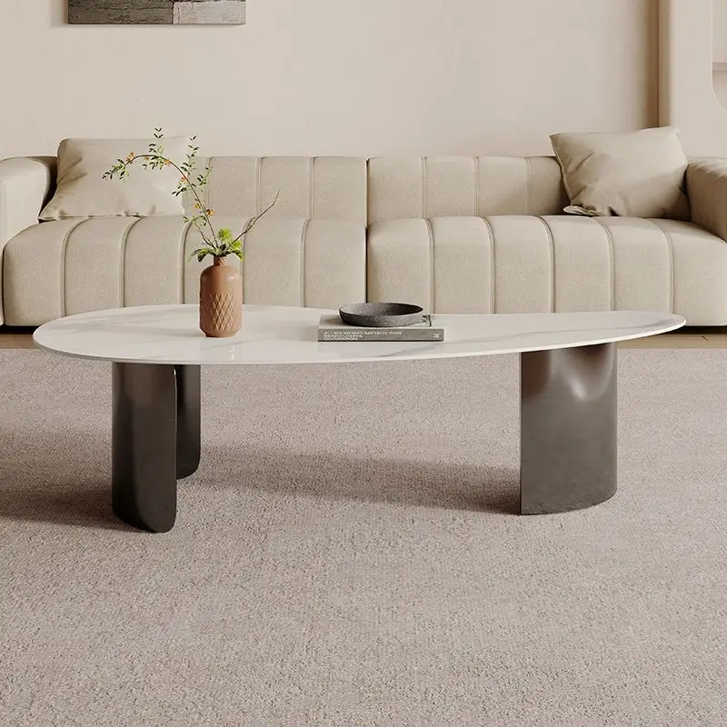 طاولة قهوة ذات بلاطة صخرية فاخرة وخفيفة الوزن، طاولة غرفة معيشة صغيرة للمكتب والمنزل #2