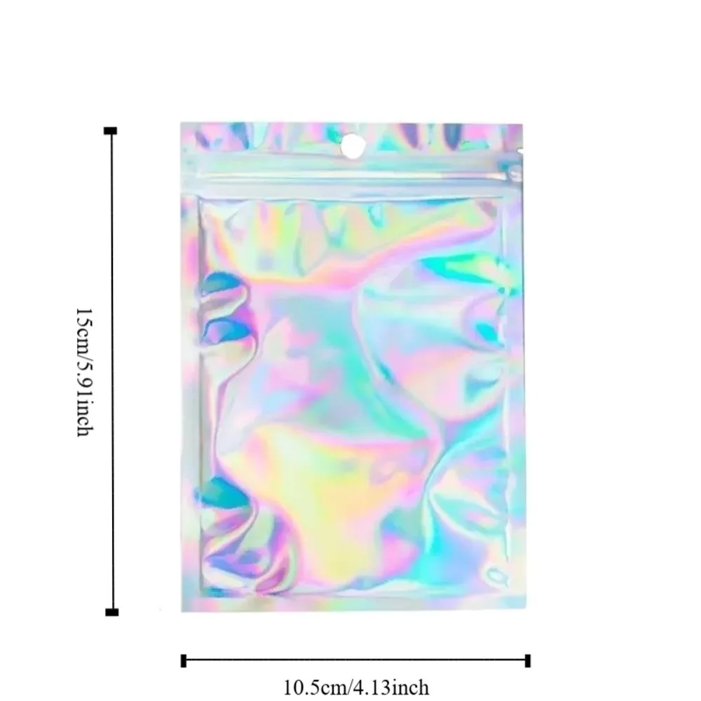 

100 шт., утолщенная сумка для хранения, закрывающаяся голографическая сумка с застежкой-молнией, алюминиевая фольга, пластиковые аксессуары, сумки для демонстрации ювелирных изделий