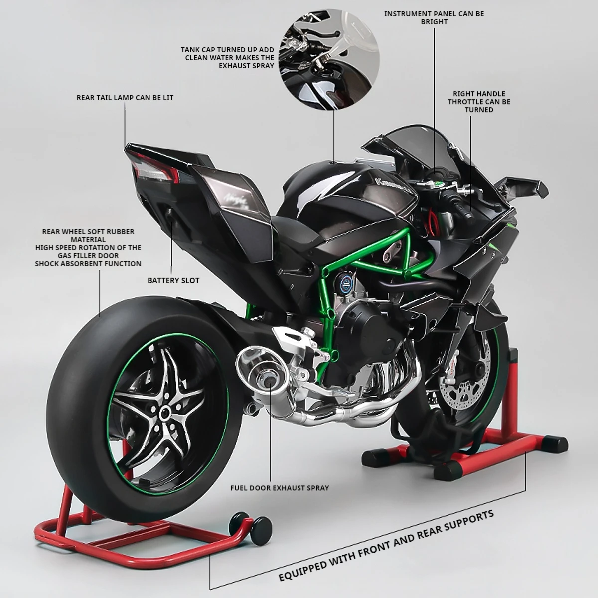 1:6 Kawasaki H2R Bootable Sprayable Dynamic Alloy Diecast