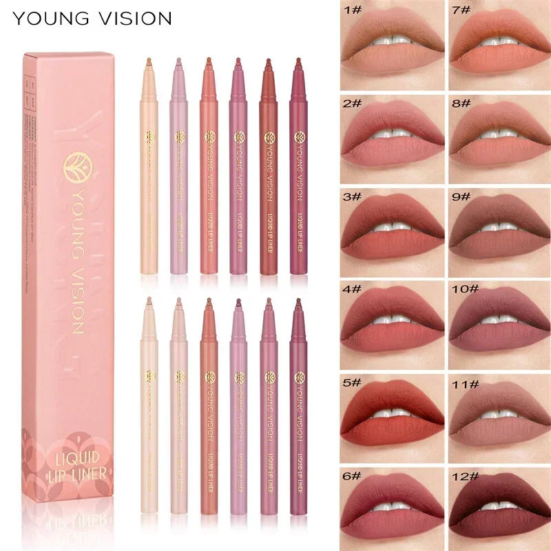 Matte Lipliner Pencil Sexy Red Contour Tint Lipstick Sponge Gourd Head Waterproof Lip Glaze Lasting Non-Stick Cup Lips Makeup