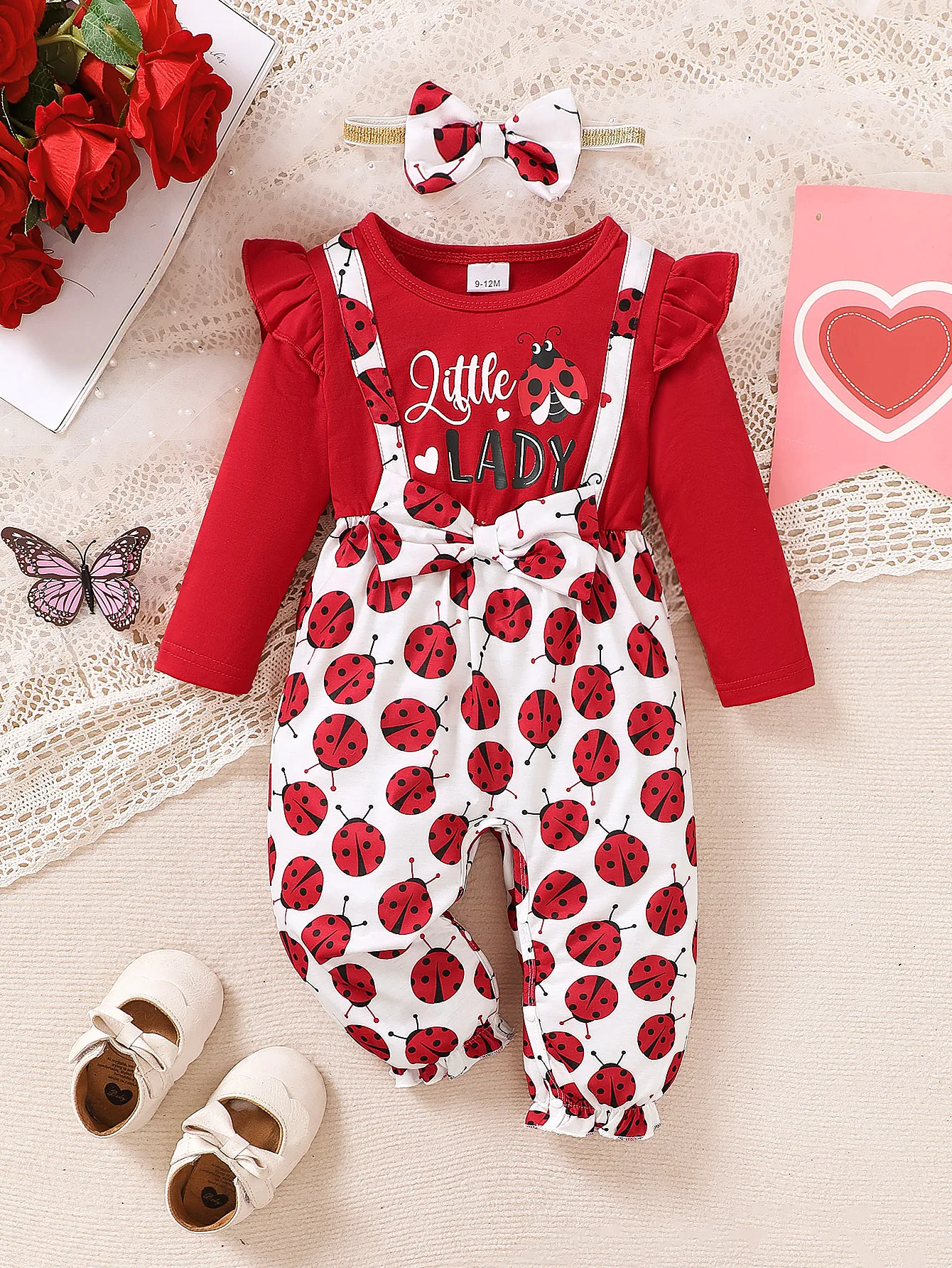 

Winter 0-1 Years Old Infant Baby Girls Insect Print Long Sleeved Jumpsuit