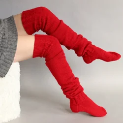 2026 Christmas Solid Red Cable Casual Knitted Thigh High Socks Stockings Women Winter Thick Warm Knit Over Knee Stockings Female