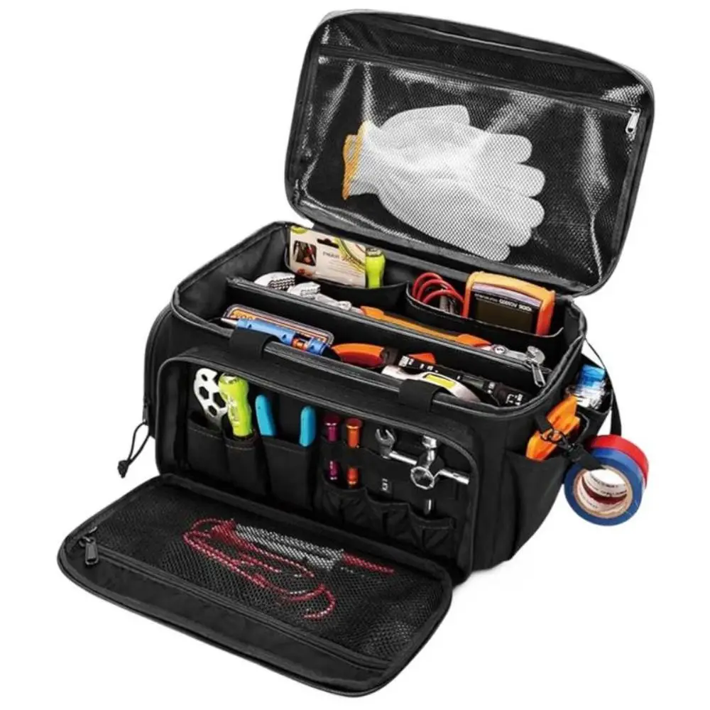 Polyester Tool Storage Bag Large Capacity Multiple Compartments Work Handbag Reinforced Construction Organized Storage