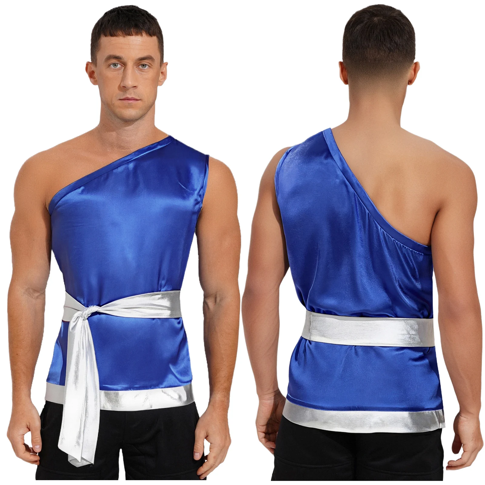 

Men's Halloween Medieval Warrior Knights Cosplay Shirts Satiny Shiny Top for Worship Roman Greece Gladiator Prince Cosplay Tops