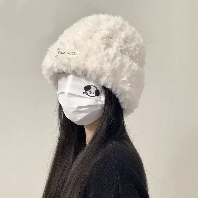 Gorro de punto para mujer, cubierta de cabeza de punto versátil, cara pequeña, cálido y blanco, sombrero frío de felpa, cabeza grande C, nuevo, Otoño e Invierno