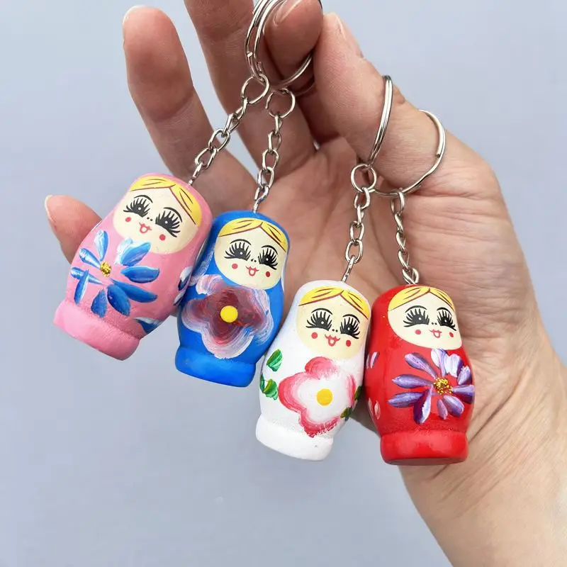 keychain matryoshka Dolls Wooden Keychain Doll Russian Matryoshka Key Ring Unpainted Christmas Tree Set