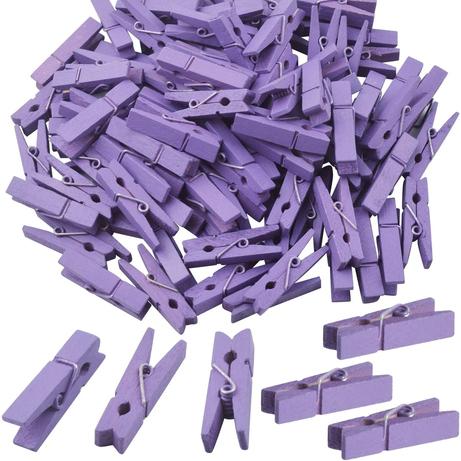 

100pcs Mini Purple Wooden Utility Paper Clips and Clothespins
