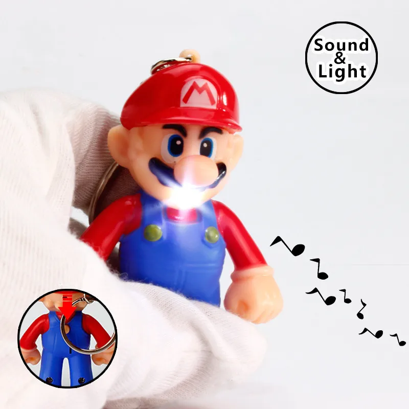 

1pcs Super Mario Sound&Light Keychain Cute Game Anime Figure Luminous Decoration Schoolbag Car Key Pendant Toys Kids X-mas Gifts