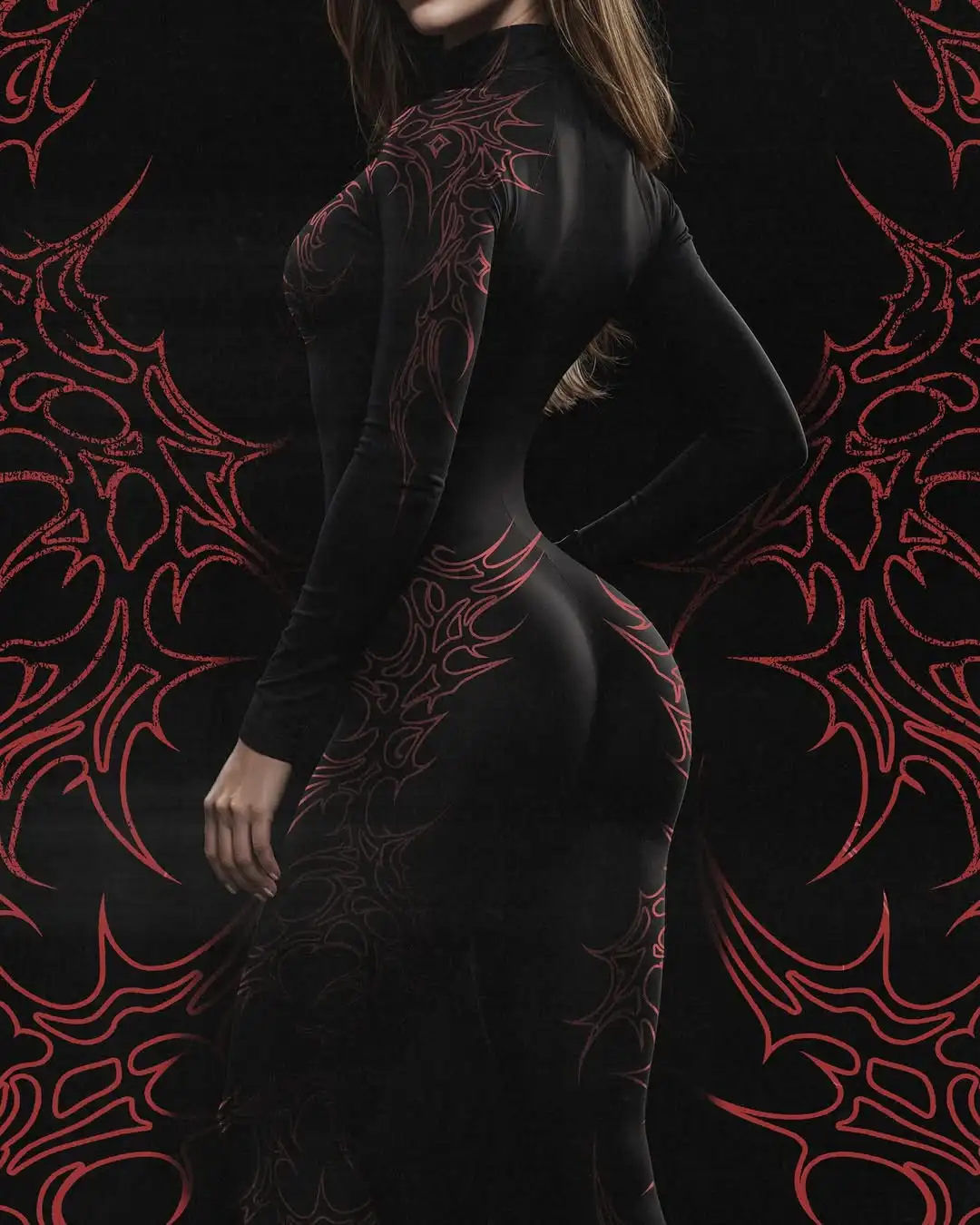 

European and American popular zippered long-sleeved trouser jumpsuit slim fit hip-lifting sportswear yoga wear