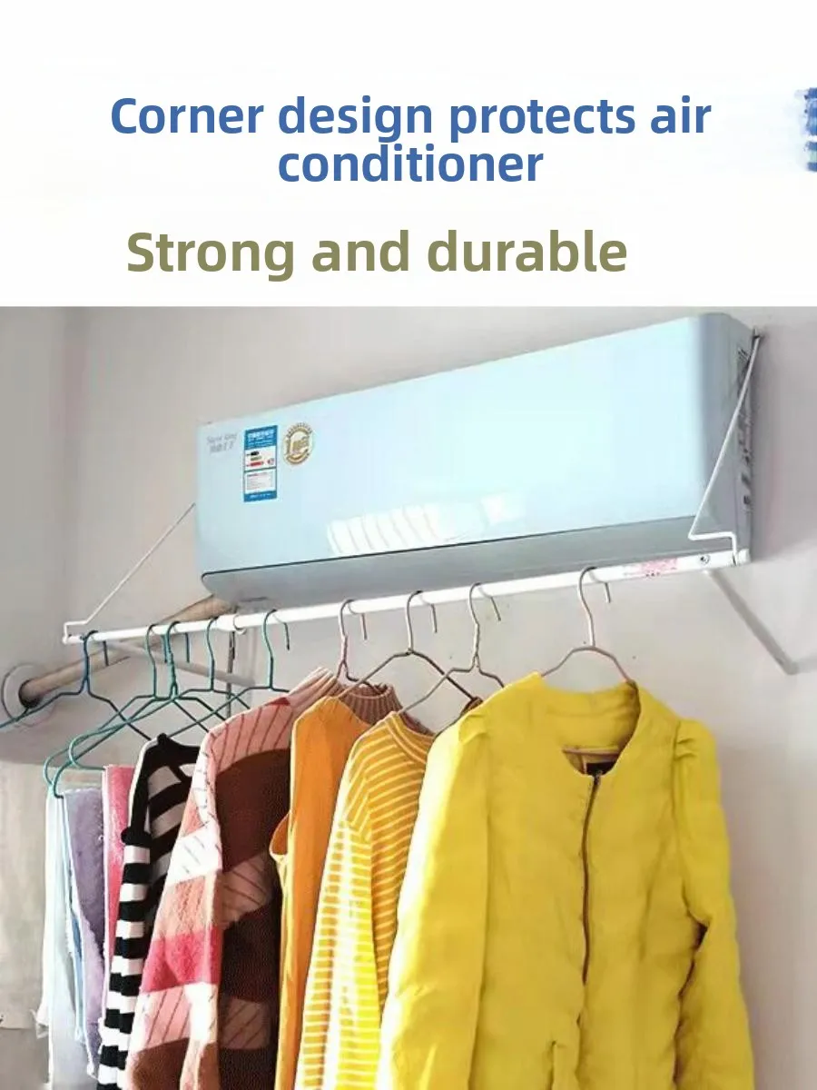 home-use-no-drilling-air-conditioner-outlet-clothes-drying-rack-single-rod-foldable-dryer-dormitory-clothes-drying-tool
