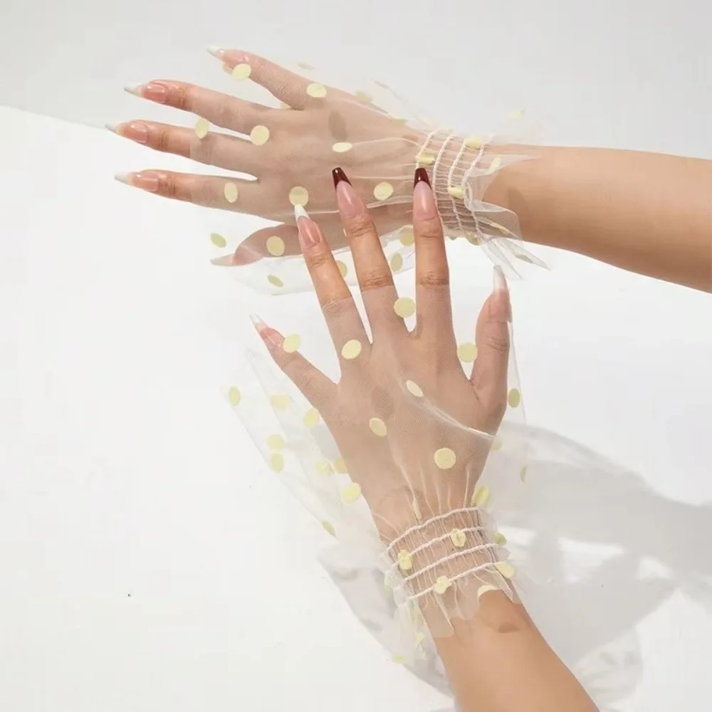 

Элегантные плиссированные тюлевые рукава-муфты в горошек с имитацией манжет, эластичные, тонкие, сетчатые, расклешенные, с рюшами, съемные, для демонстрации дизайна ногтей