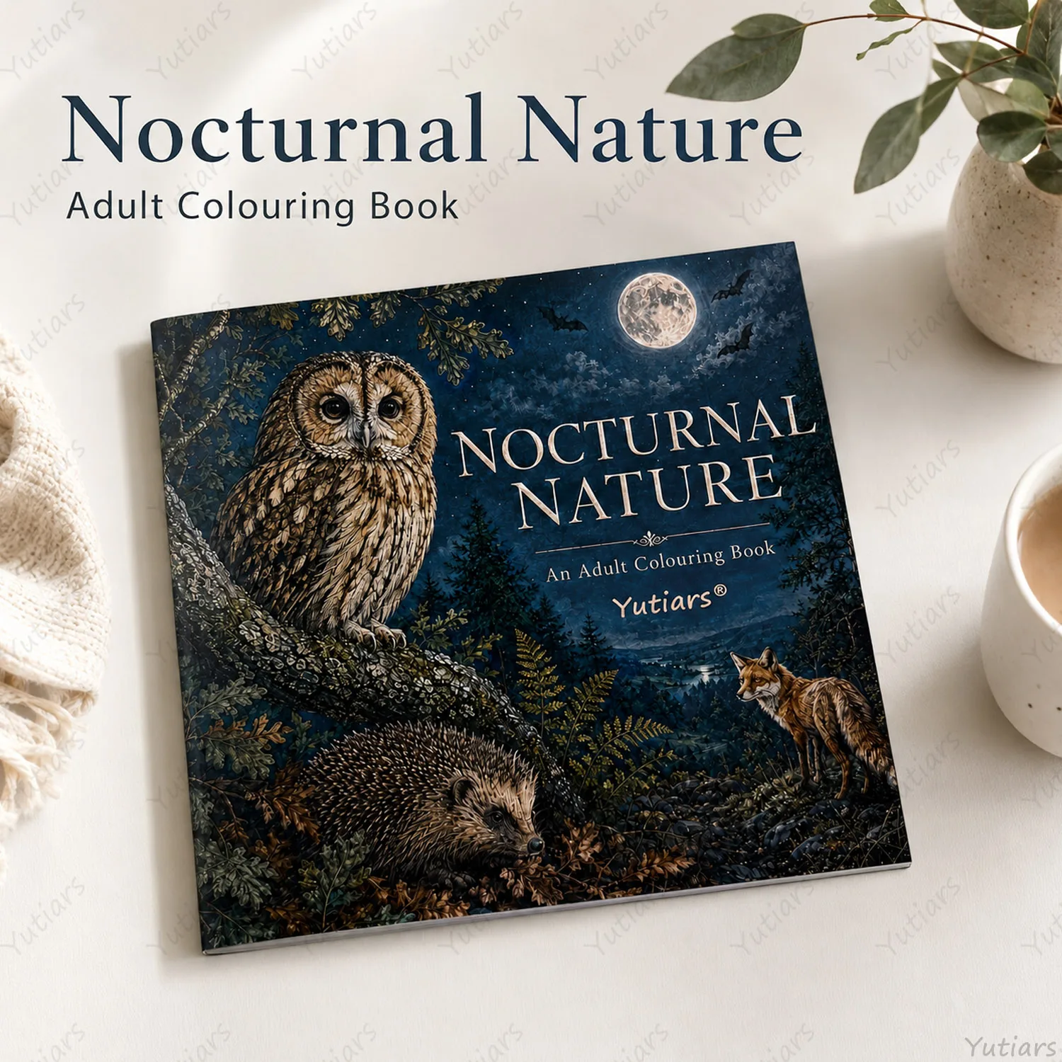 Nocturnal Nature Adult Coloring Book, Owl Fox Hedgehog Wildlife Scenes, Single-Sided Pages for Relaxing Creative Coloring Art