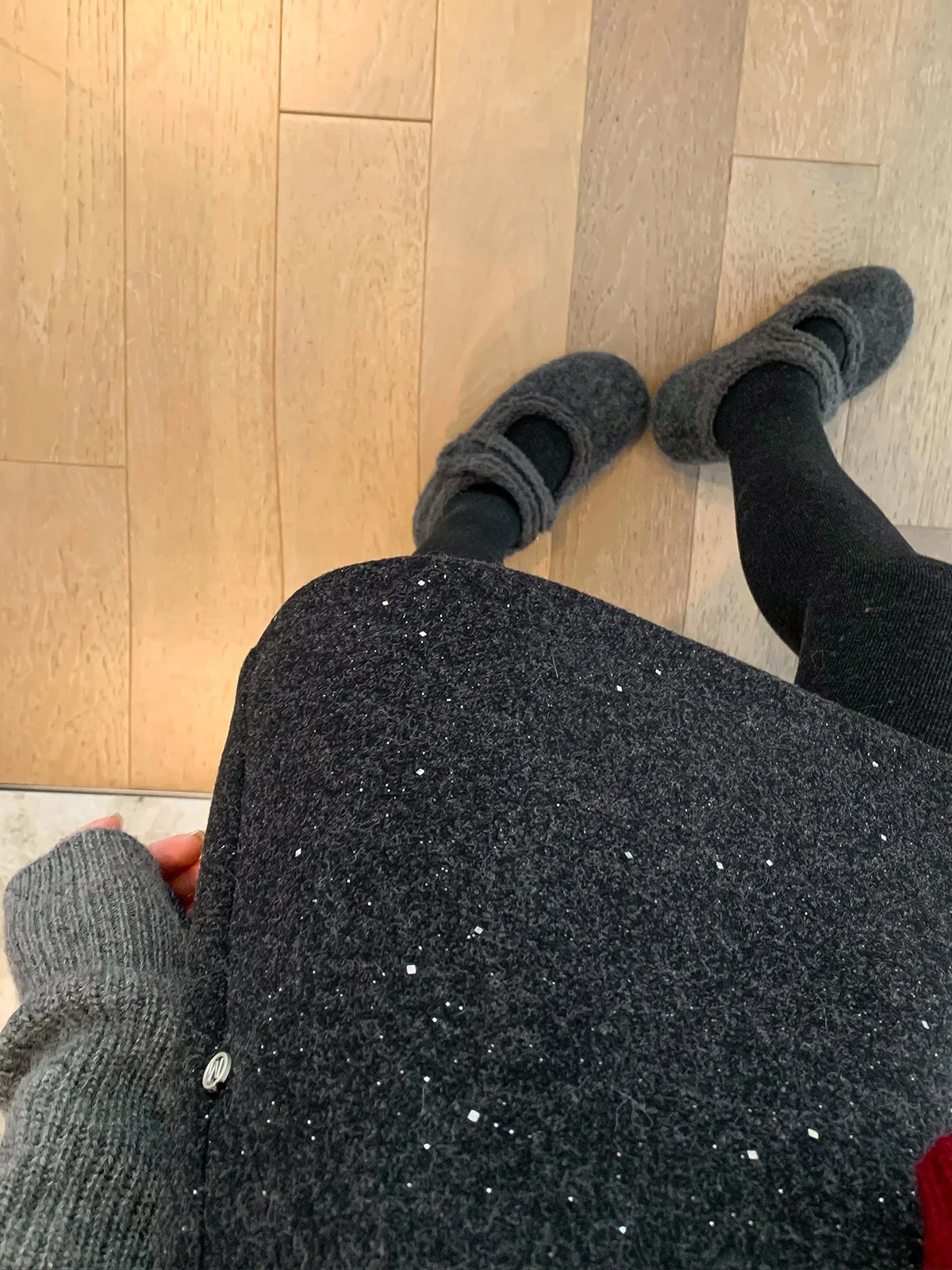 

iny Sequin A-Line Skirt Women's Deep ey Versatile High Waist Commute Korean Sle Winter 2025 Love Devil Fi