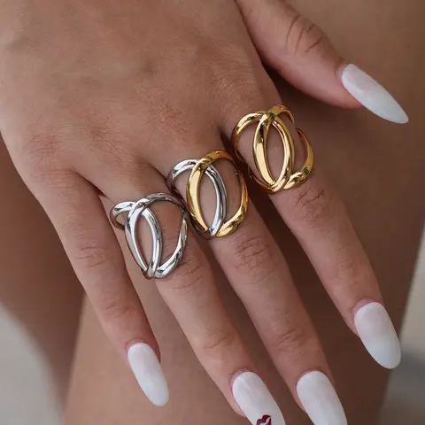 Stainless Steel Set Geometric Openwork Adjustable Two Color Ring Women's Jewelry Waterproof Finger Jewelry Wholesale Gifts