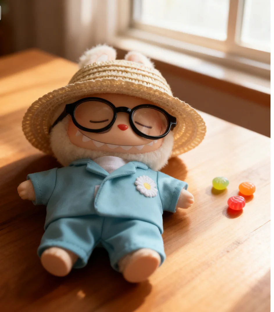 ملابس دمى قطيفة مقاس 6.69 بوصة، مناسبة لدمى خرقة، مجموعة مكونة من 5 قطع تتضمن قبعة ونظارات، لا تشمل الدمية