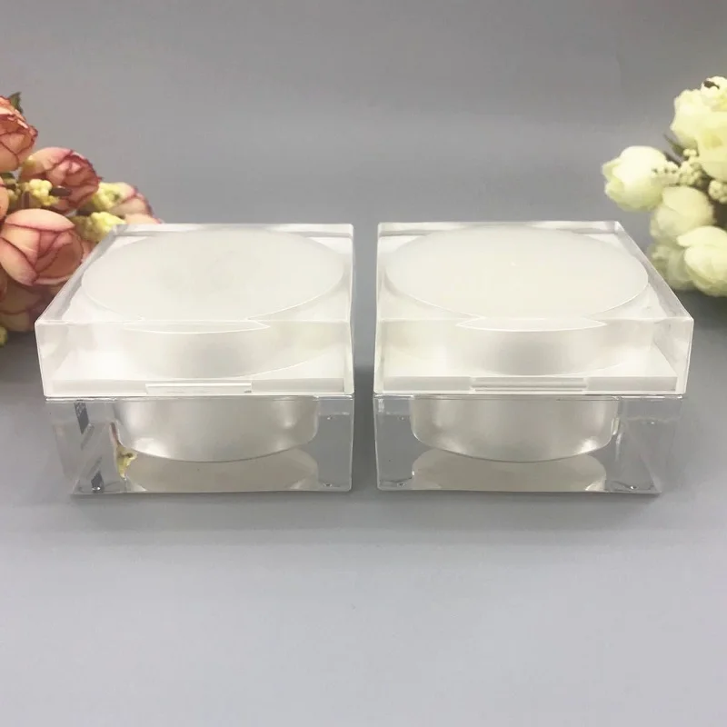 15g white acrylic square shape jar pot tin bottle eye essence serum moisture gel day night cream skin care Cosmetic Packaging