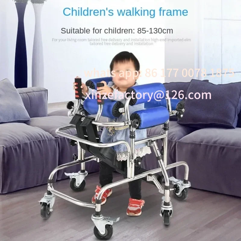 Customizable Adjustable Height Rolling Upright Walker with Seat Brakes Walking Aids Kids Lower Limb Training Standing Frame