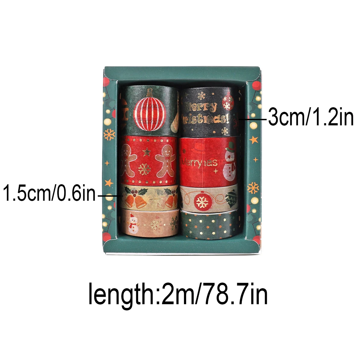 Christmas Decorative Washi Tape Set 10 Rolls Holiday Masking Tape with Snowflake Santa Tree Patterns for DIY Journal Planner