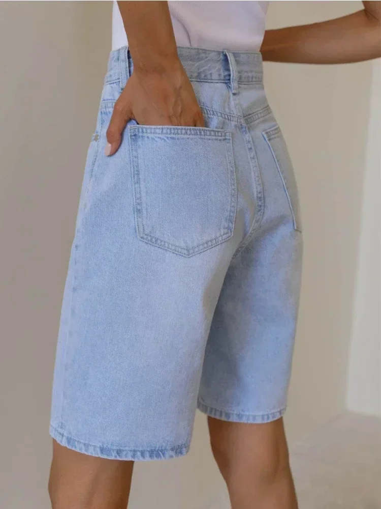 Loose Women's Denim Shorts Vintage Casual Straight Wide Leg shorts Fashion Summer High Street Oversize High Waist Black Shorts