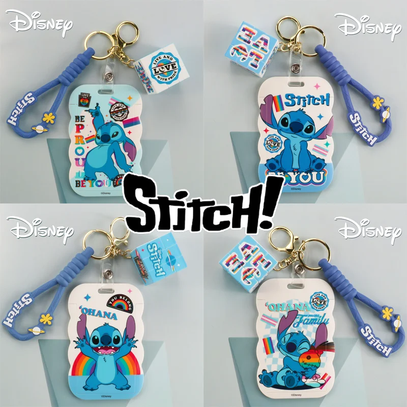

Disney Stitch ID Card Holder Kawaii Student Credit Bank Holders Bus Card Protective Cover Keychain Boys Girls Supplies Gifts