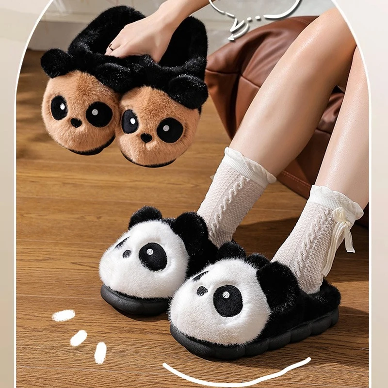 

Home Slipper Womens House Panda Cartoon Winter Warm Plush Contton Indoor Funny Fuzzy Floor Room Shoes Flat Female Thermal Cute