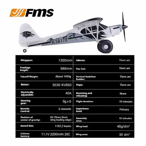 FMS Fjärrstyrt Modellplan 1300MM 1.3M PA-18 J3 Piper Super Cub RC Flygplan PNP Träningsflygplan Elflygplan Utomhussporter 6 best sales Piper Cub RC - №2