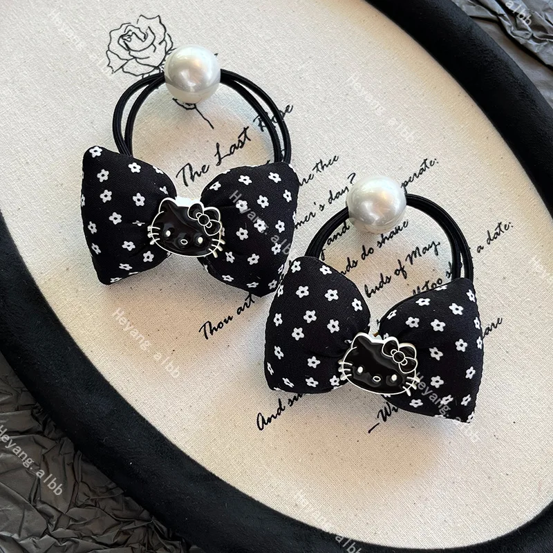 New Cartoon Sanrio Hello Kitty Black Bow Hair Band, Girly Heart Cute Ponytail Hair Band, Girls Hairpin Gift, Accessories