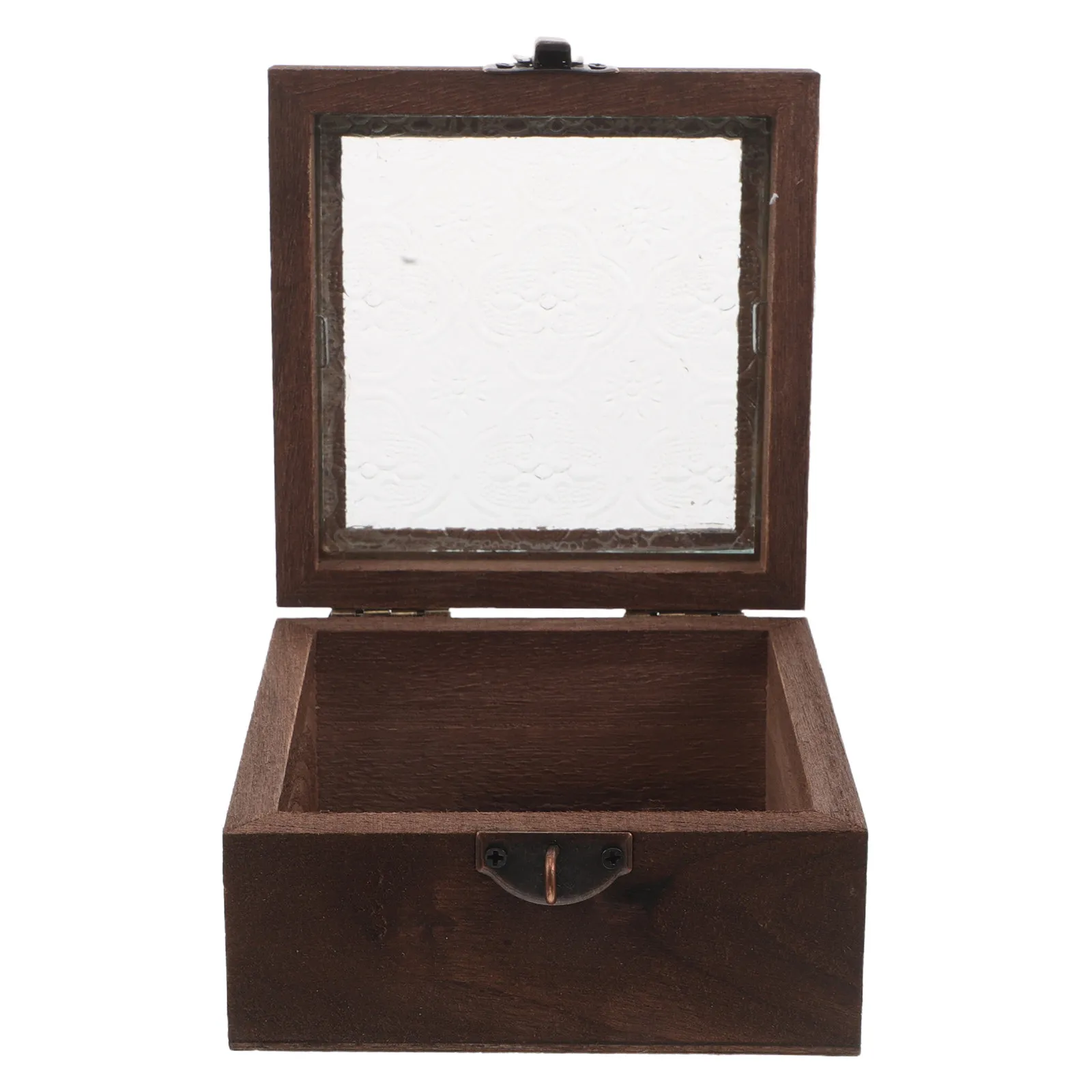 Caja de almacenamiento de joyas de estilo vintage, de madera, con tapa de cristal y motivos florales, para decorar el escritorio y guardar anillos, pendientes y pequeños accesorios.