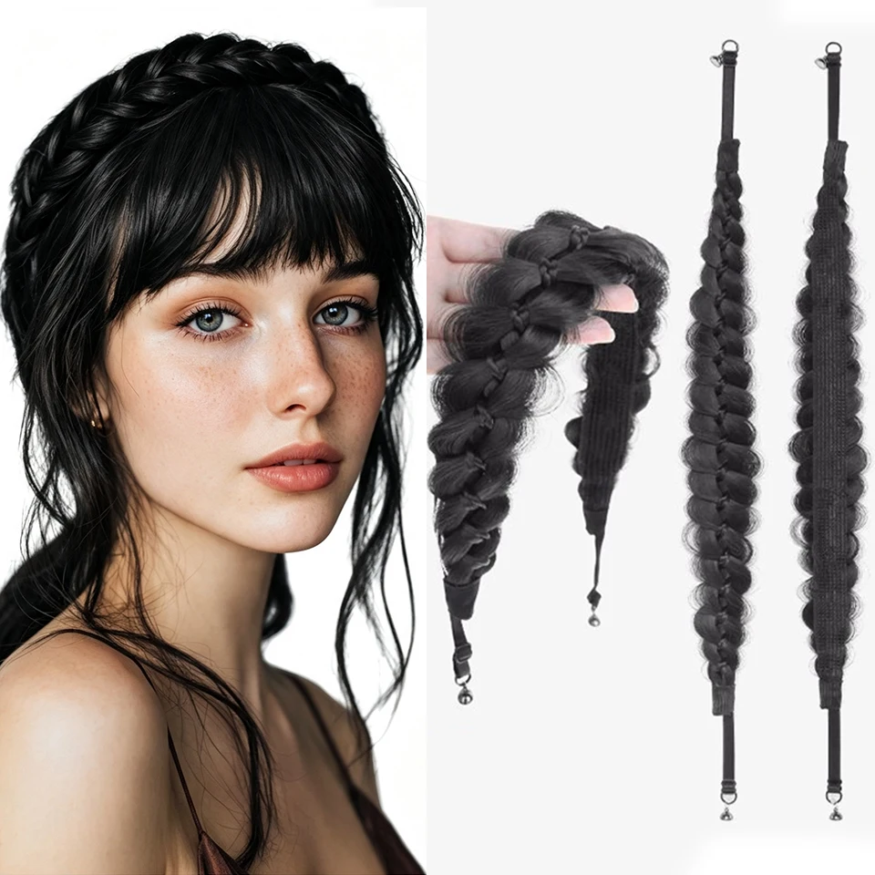 Braided Headbands Hairpiece for Women Synthetic Hair Hoops Head Bands With Magnetic Clasp Handmade Fishbone Braid  Accessories