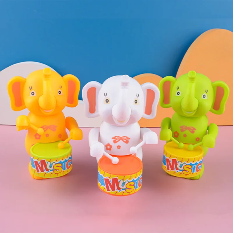 1 SZT. Urocza zabawka nakręcana z motywem królika, psa, słonia, grająca na bębenie, zabawka edukacyjna nakręcana na kluczek, prezent dla dziecka, zabawki nakręcane dla dzieci