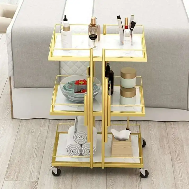 

Salon Station Auxiliary Car With Wheels Salon Trolley Gold Beauty Professional Aesthetic Cart Organizadores Beauty Salon Cart