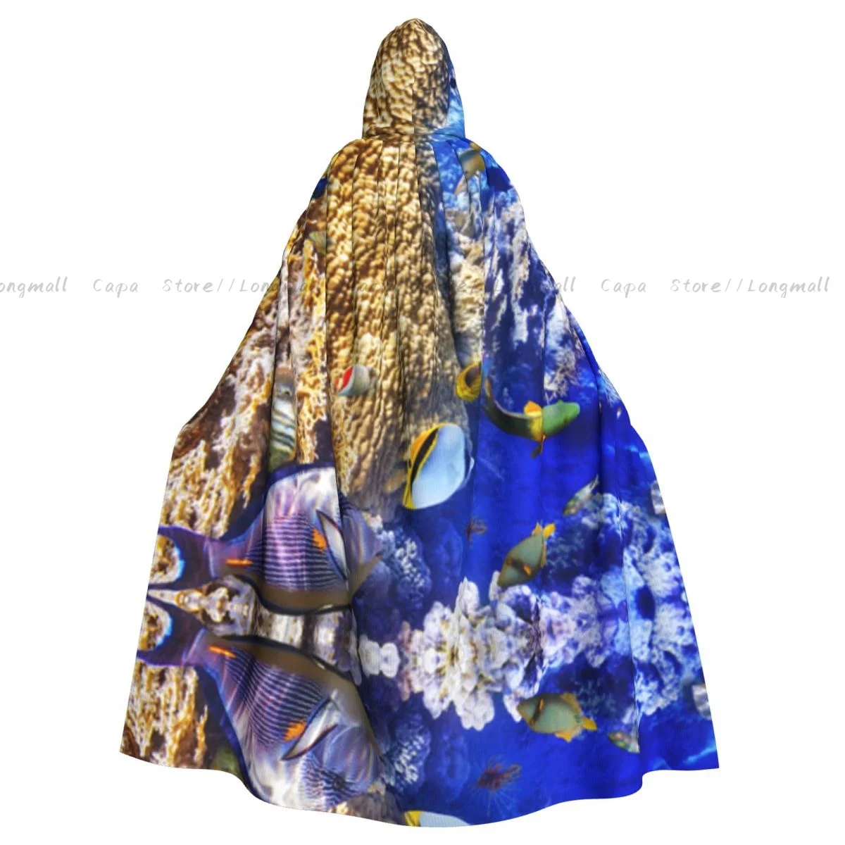 Witch Cloak Underwater World With Corals And Tropical Fish Halloween Cosplay Costume Unisex Adult Cloak Retro Ages Cape