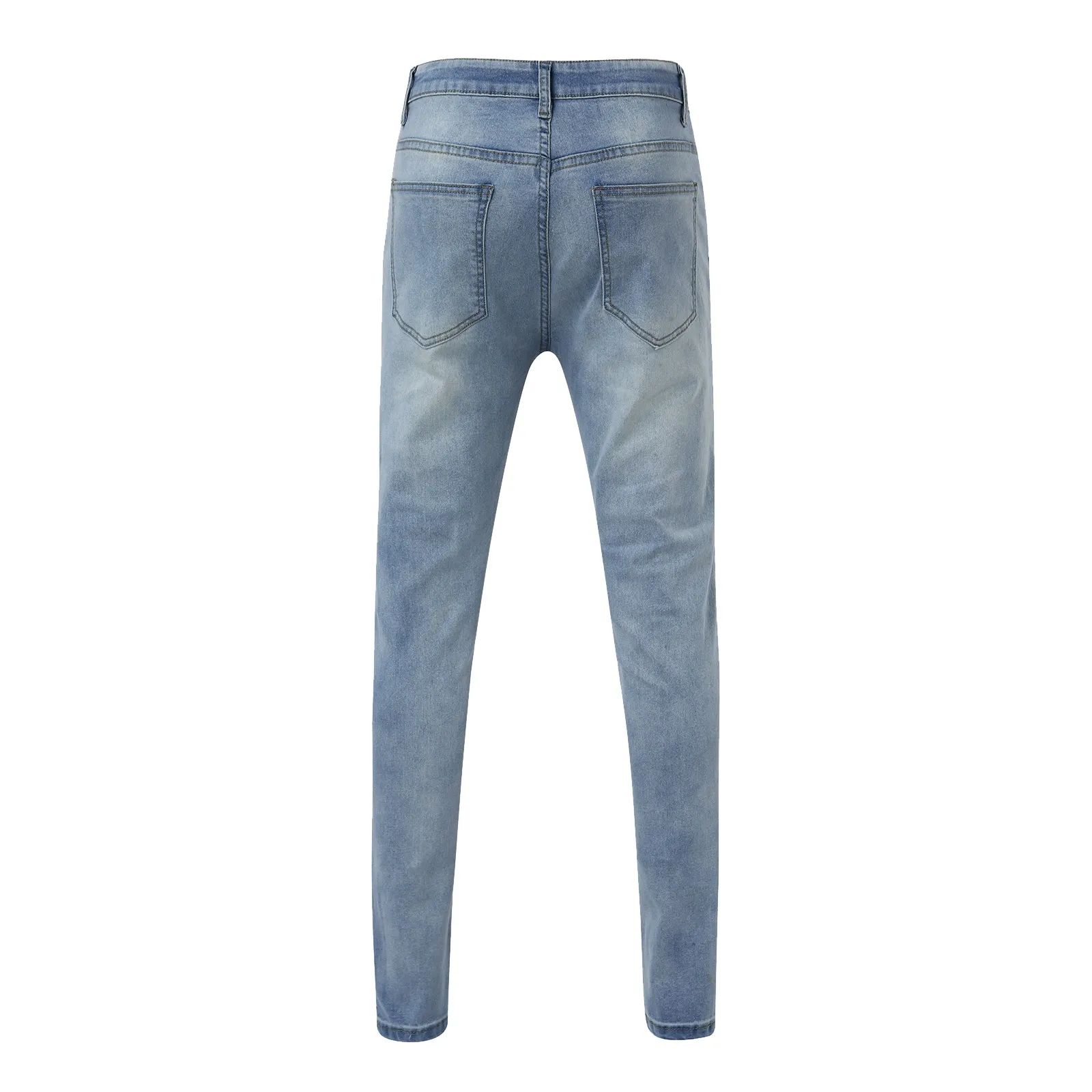 Men's Casual Hip Hop Sports Jeans High Stretch Tight Wash Polished White Fit Zipper Ripped Denim Pants pantalones hombre