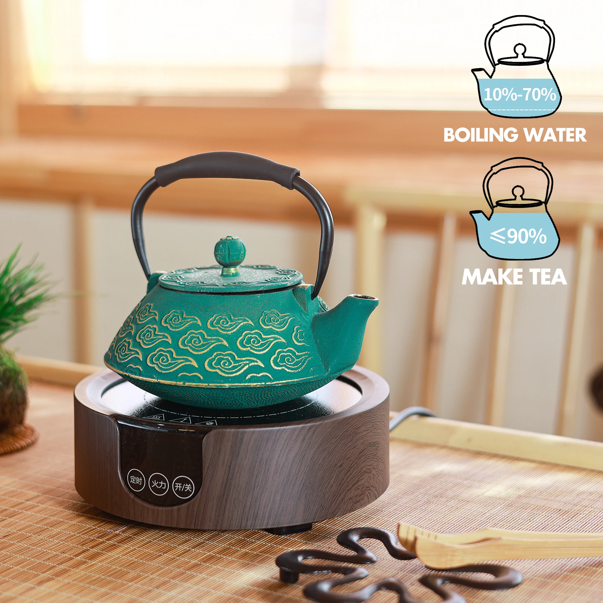 Cast Iron Teapot, Japanese Tea Pot with Infuser for Loose Leaf, with Enameled Interior, Clouds Pattern 27oz, 800ml Black