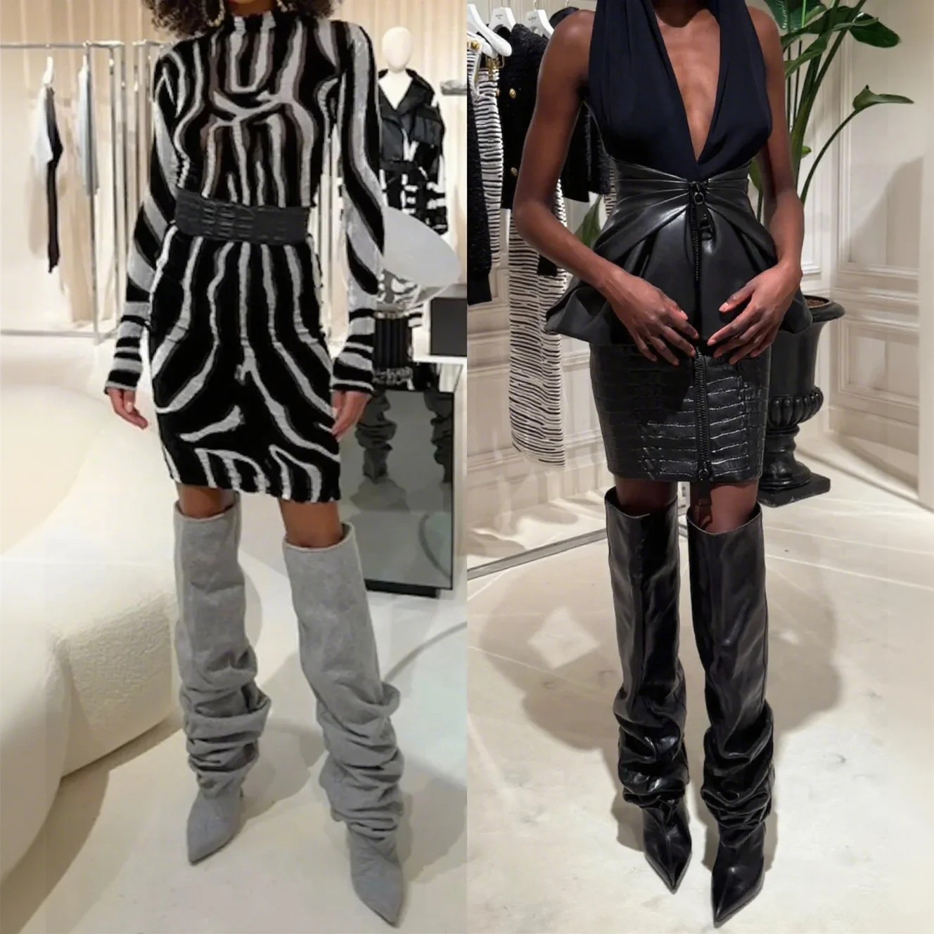 

New Ladies Autumn And Winter New Over The Knee Women's Boots Wedge Heels Pointed Pleated Fashionable Long Boots