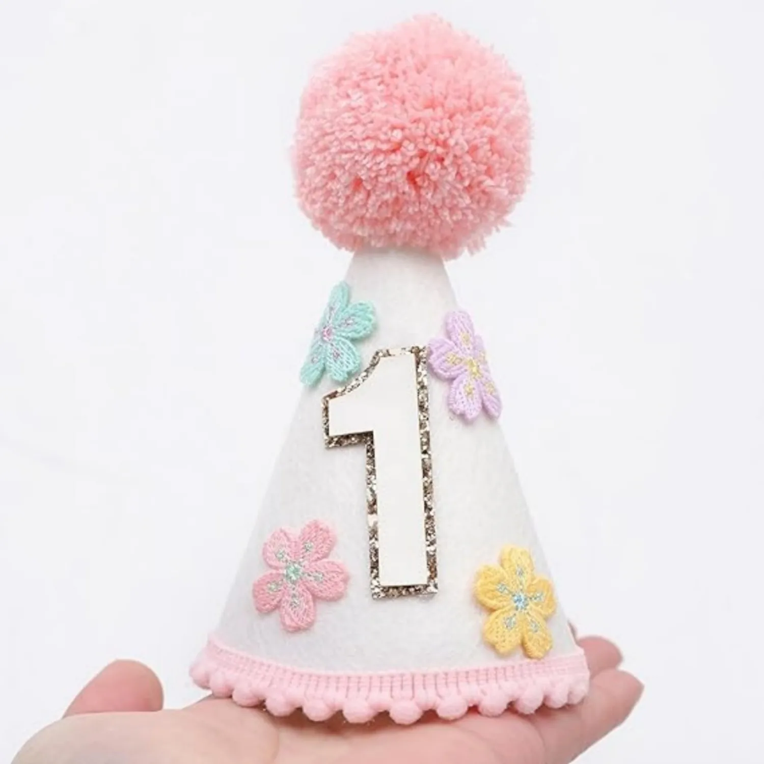 Colorful Floral Cone-Shaped Birthday Hat, Cute and Charming Birthday Hat, First Birthday Decoration, Suitable for Girls.
