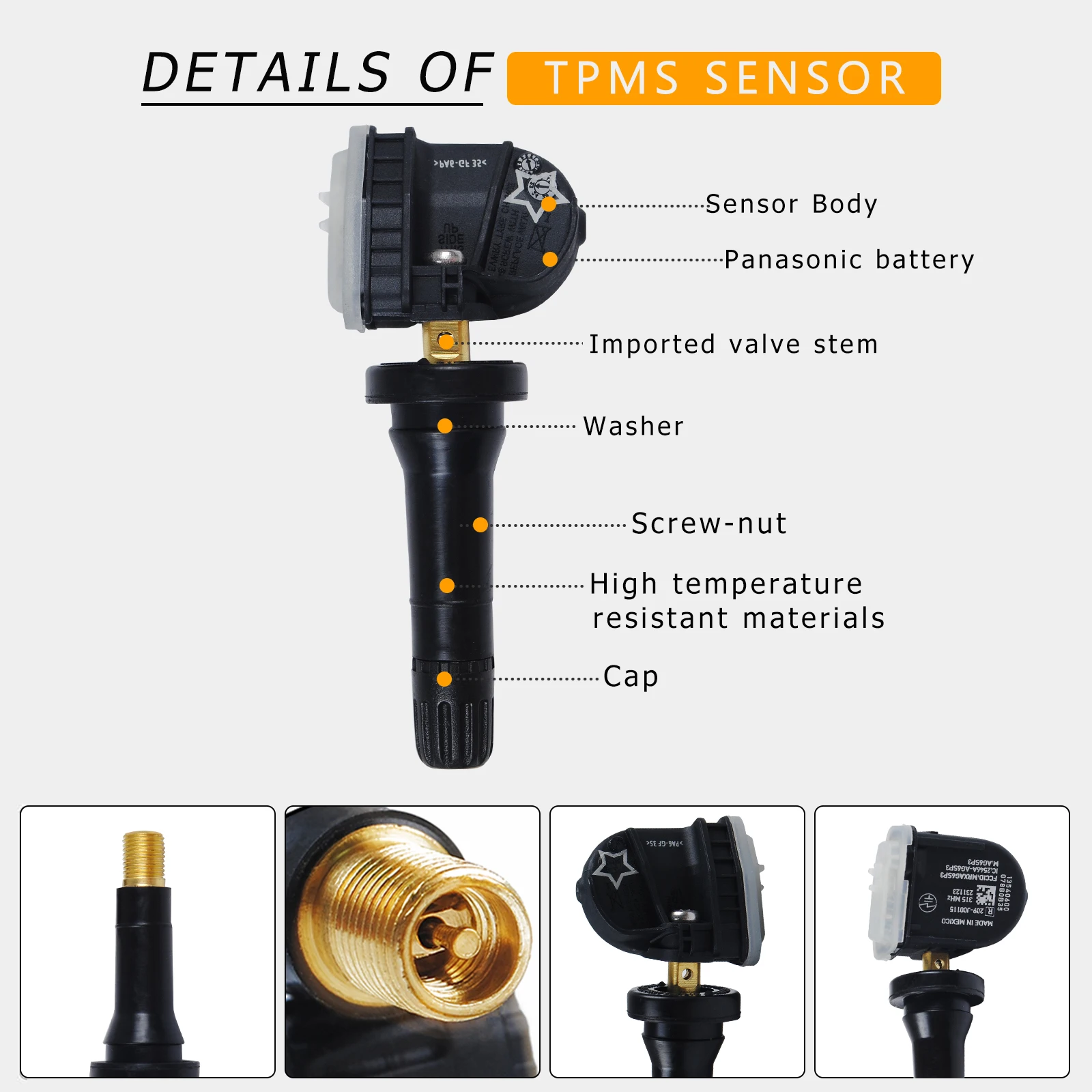 

4Pcs New Tire Pressure Sensors 13540600 315MHz, Suitable for Buick, Chevrolet, Cadillac, Using High Quality Materials