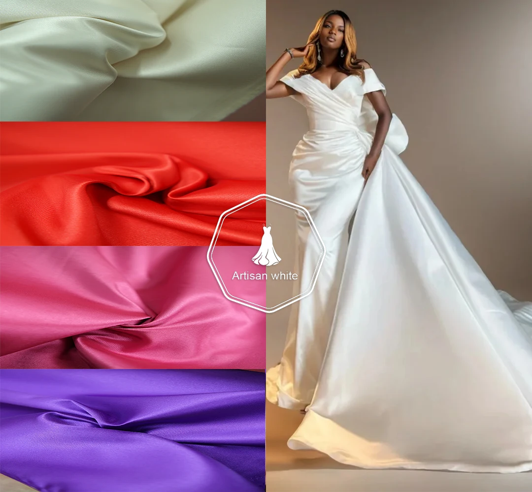 

Ivory Heavy weight Mikado Satin Fabric Nude pink Wedding Dress Thick Bridal Gown Material with Shiny Finish Diy Handmade fabric