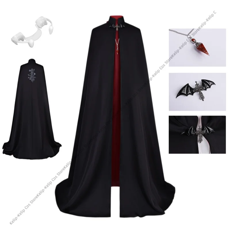 Capa de Conde Vampiro, Larga Hasta el Suelo, Negra y Roja Reversible, Túnica Gótica de Drácula, Disfraz de Cosplay para Adultos, Hombres y Mujeres, Carnaval
